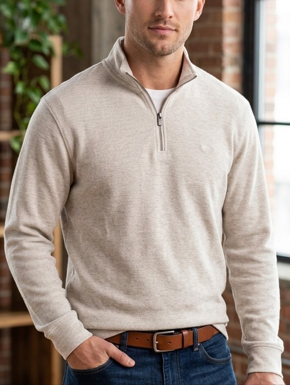 Rodd & Gunn Men’s Tan Quarter-Zip Pullover Sweater - Size Medium